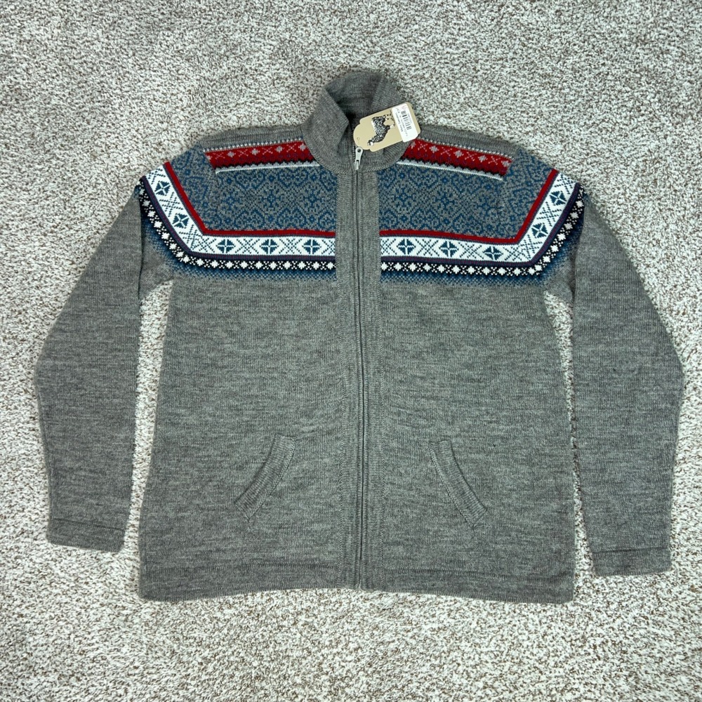 Artesania Sweater Mens XL Gray Alpaca Blend Full Zip Fair Isle Nordic Cardigan